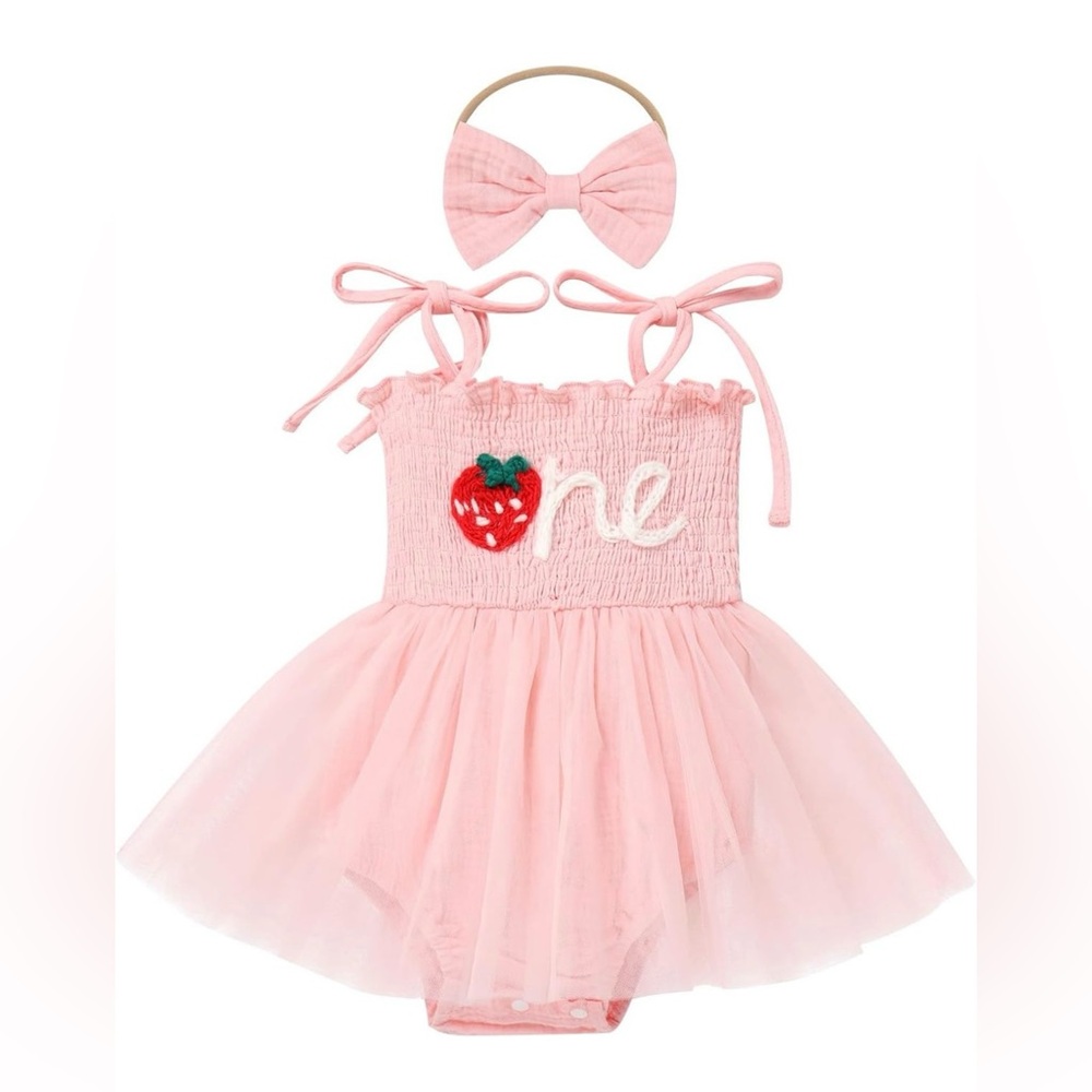 Pink Tutu Dress with Strawberry Design